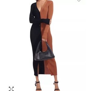 STAUD Two-Tone Black and Brown Women's Dress